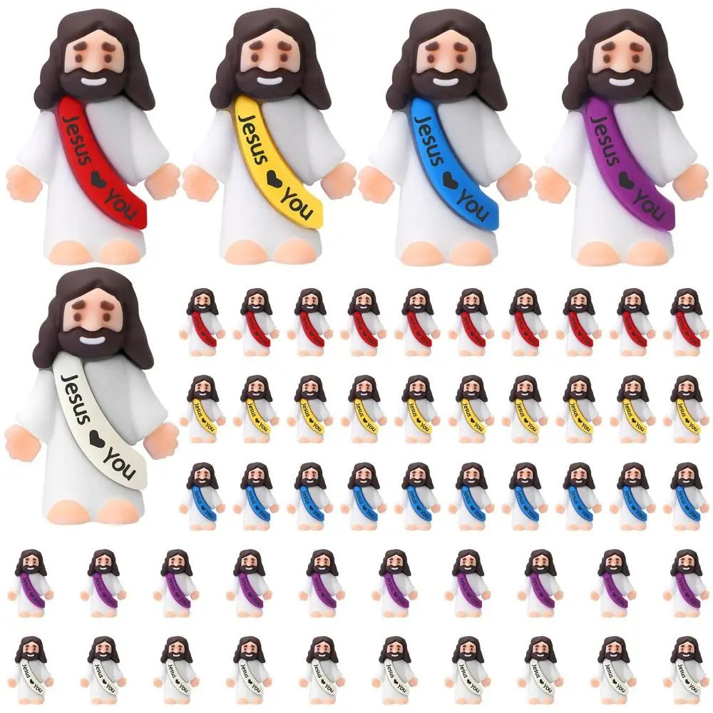 10 Pcs Mini Jesus Figures Original Design Decor Easter Egg Stuffers - Cute Jesus Ornaments Toys to Hide and Seek Tradition Religious Party Favors Sunday School Baptism Gifts Celebrate Random Colors
