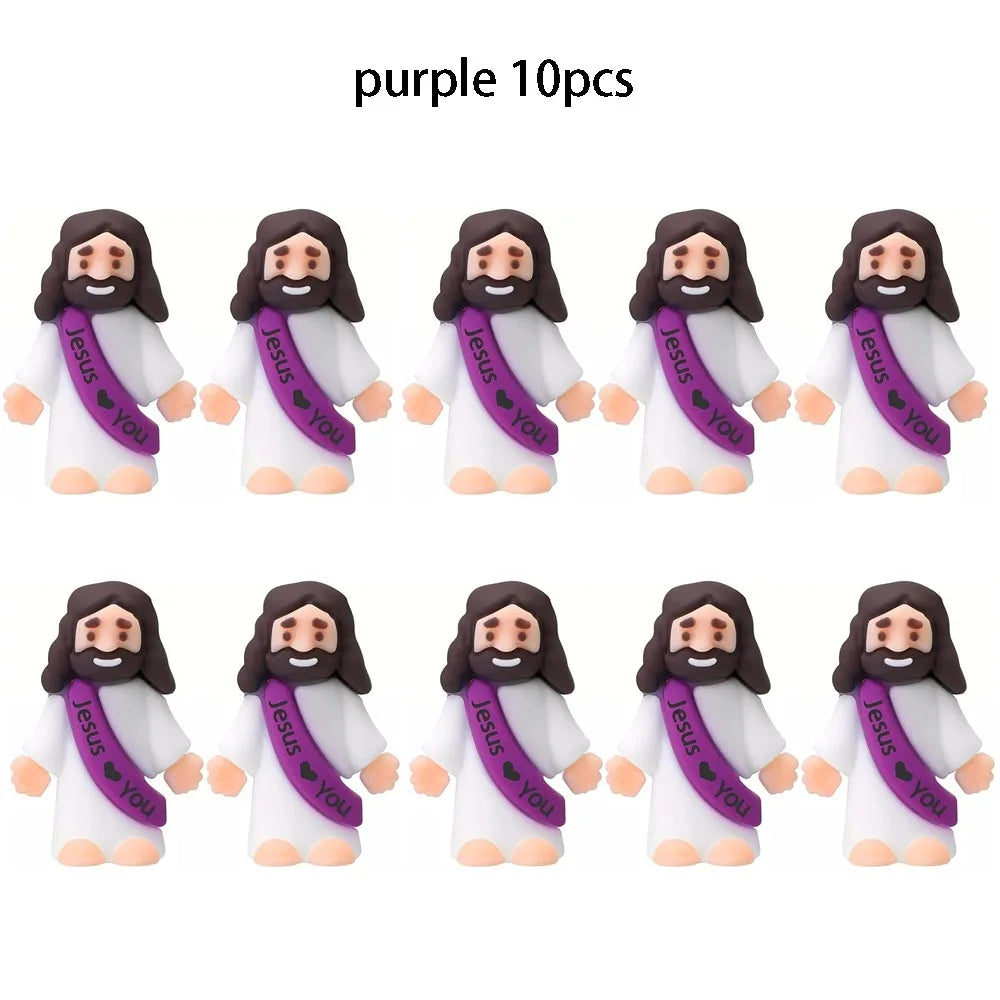 10 Pcs Mini Jesus Figures Original Design Decor Easter Egg Stuffers - Cute Jesus Ornaments Toys to Hide and Seek Tradition Religious Party Favors Sunday School Baptism Gifts Celebrate Random Colors