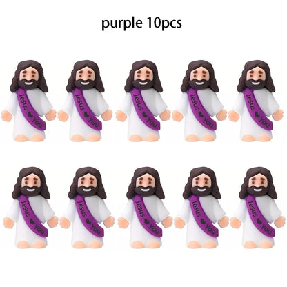 10 Pcs Mini Jesus Figures Original Design Decor Easter Egg Stuffers - Cute Jesus Ornaments Toys to Hide and Seek Tradition Religious Party Favors Sunday School Baptism Gifts Celebrate Random Colors