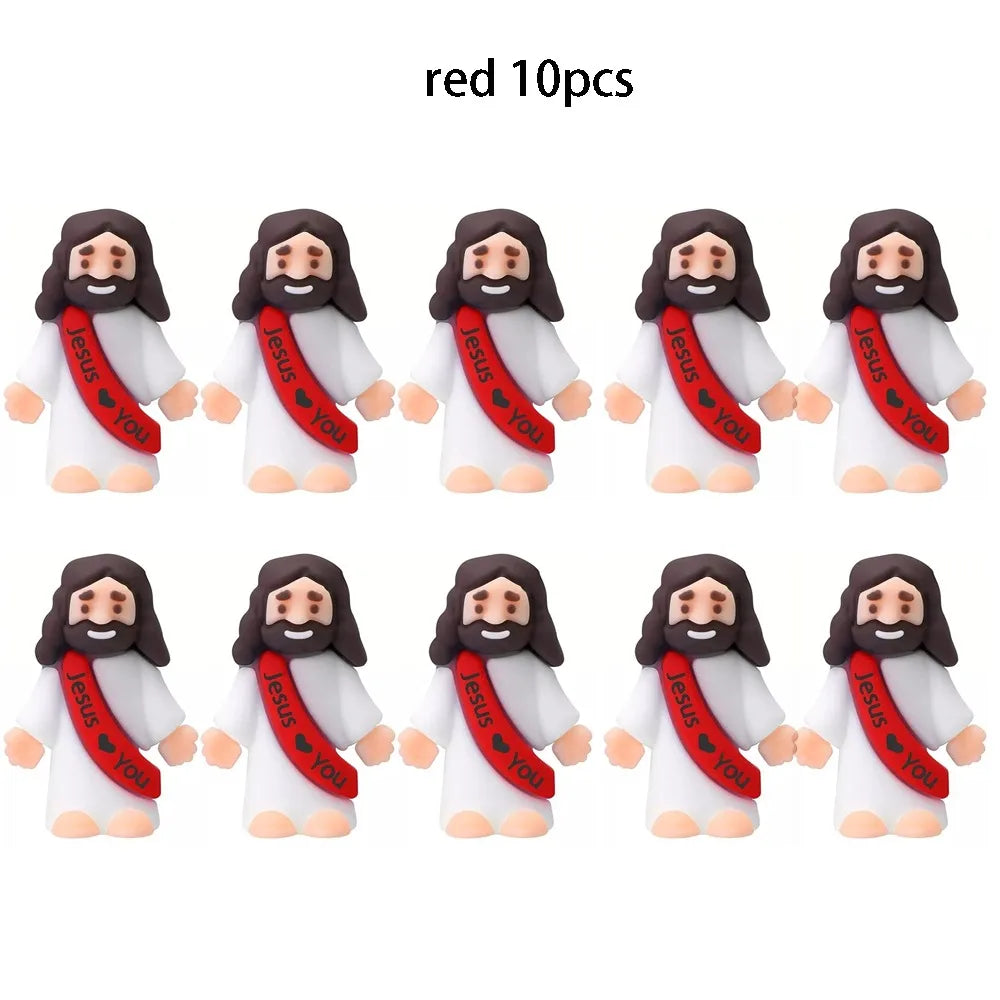 10 Pcs Mini Jesus Figures Original Design Decor Easter Egg Stuffers - Cute Jesus Ornaments Toys to Hide and Seek Tradition Religious Party Favors Sunday School Baptism Gifts Celebrate Random Colors