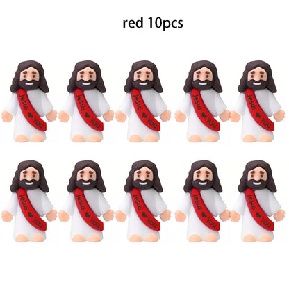 10 Pcs Mini Jesus Figures Original Design Decor Easter Egg Stuffers - Cute Jesus Ornaments Toys to Hide and Seek Tradition Religious Party Favors Sunday School Baptism Gifts Celebrate Random Colors