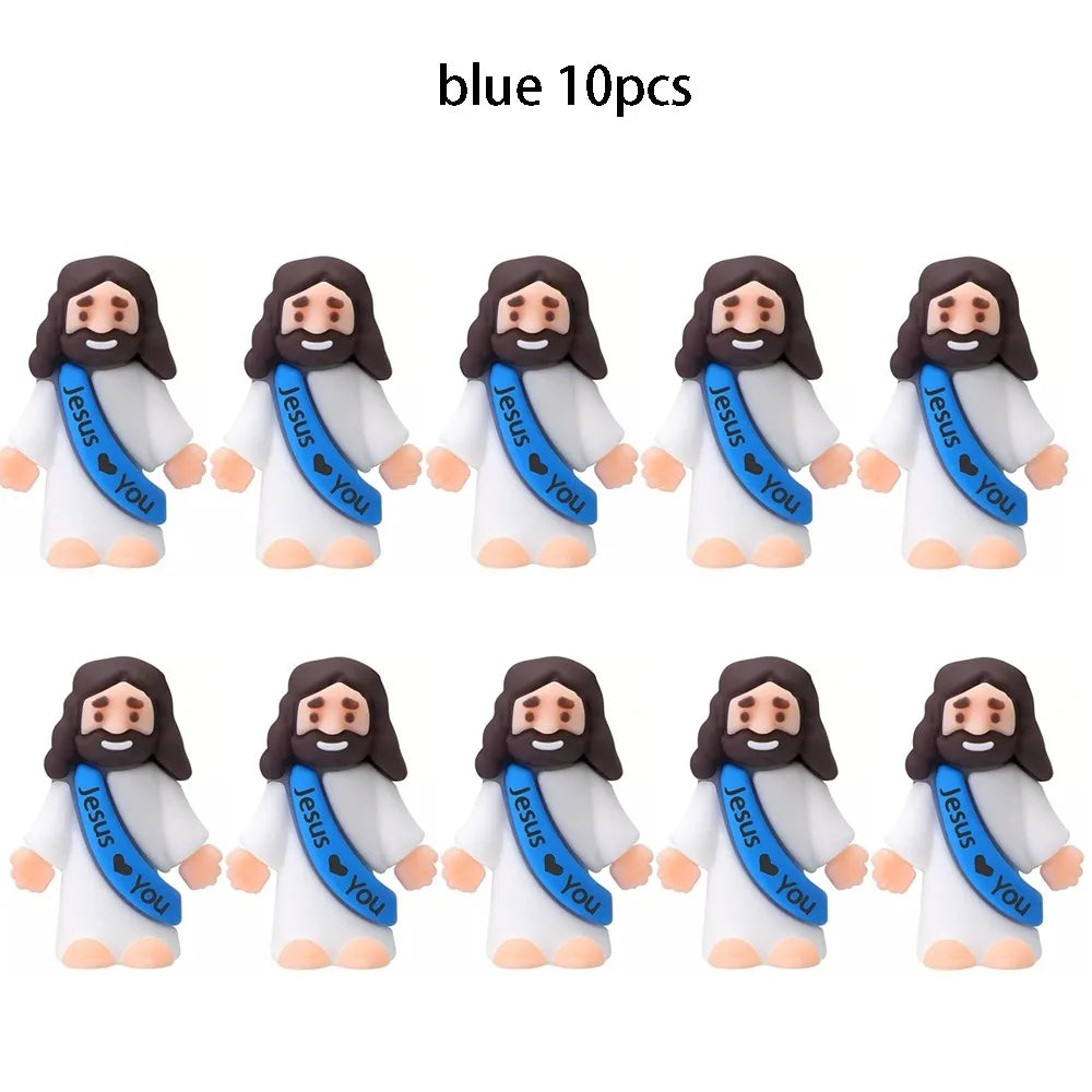 10 Pcs Mini Jesus Figures Original Design Decor Easter Egg Stuffers - Cute Jesus Ornaments Toys to Hide and Seek Tradition Religious Party Favors Sunday School Baptism Gifts Celebrate Random Colors