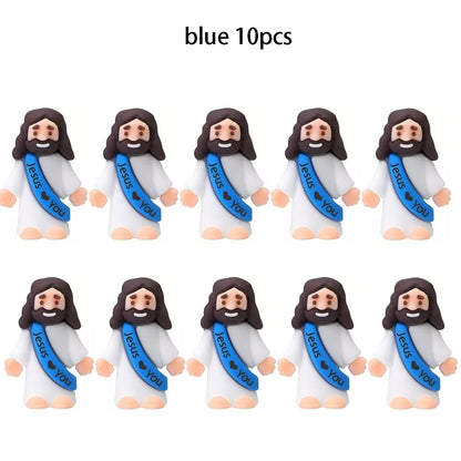 10 Pcs Mini Jesus Figures Original Design Decor Easter Egg Stuffers - Cute Jesus Ornaments Toys to Hide and Seek Tradition Religious Party Favors Sunday School Baptism Gifts Celebrate Random Colors